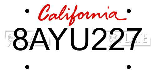 8AYU227 California License Plate