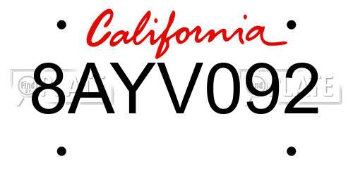 8AYV092 California License Plate