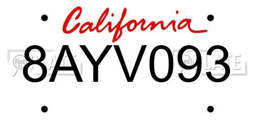 8AYV093 California License Plate