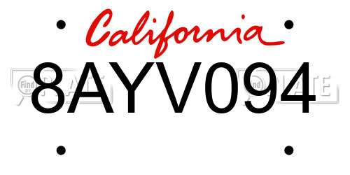 8AYV094 California License Plate