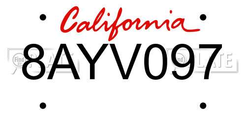 8AYV097 California License Plate