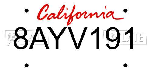 8AYV191 California License Plate