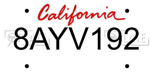 8AYV192 California License Plate
