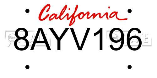8AYV196 California License Plate