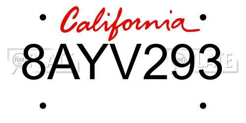 8AYV293 California License Plate