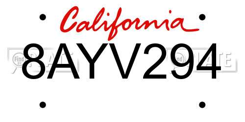 8AYV294 California License Plate
