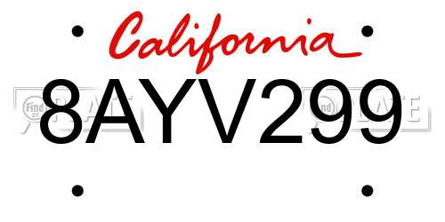 8AYV299 California License Plate