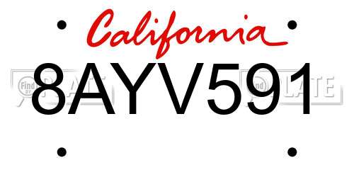 8AYV591 California License Plate