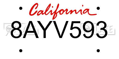 8AYV593 California License Plate