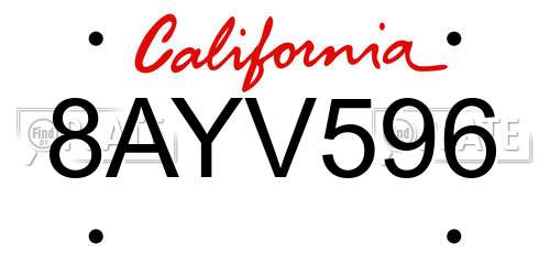 8AYV596 California License Plate