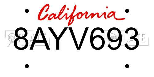 8AYV693 California License Plate