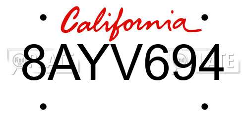 8AYV694 California License Plate