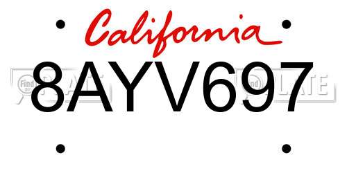 8AYV697 California License Plate