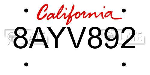 8AYV892 California License Plate
