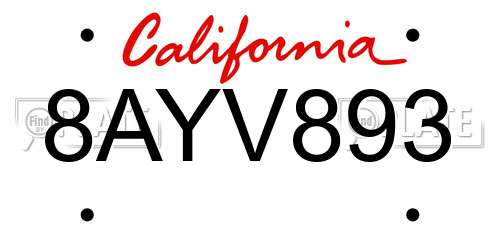 8AYV893 California License Plate