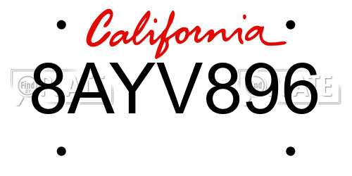8AYV896 California License Plate