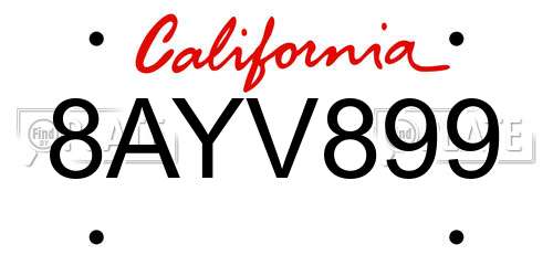 8AYV899 California License Plate