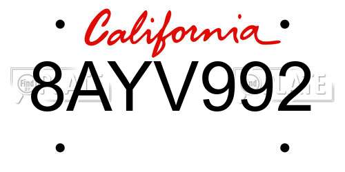 8AYV992 California License Plate