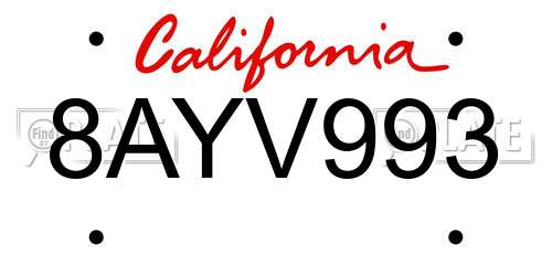 8AYV993 California License Plate