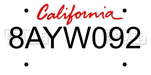 8AYW092 California License Plate