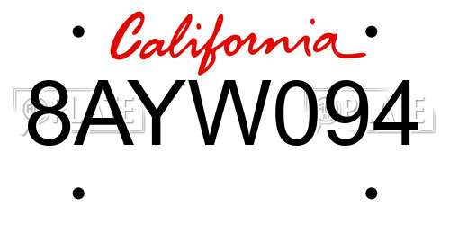 8AYW094 California License Plate