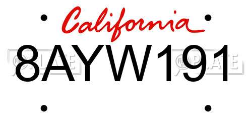 8AYW191 California License Plate