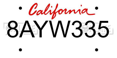 8AYW335 California License Plate