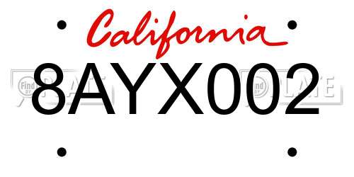 8AYX002 California License Plate