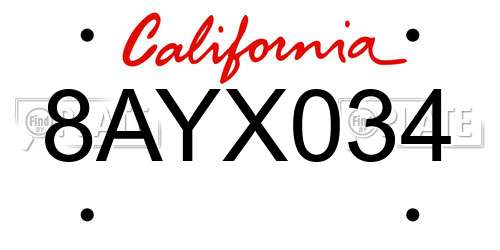 8AYX034 California License Plate