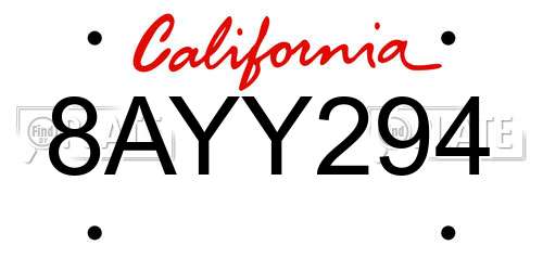 8AYY294 California License Plate