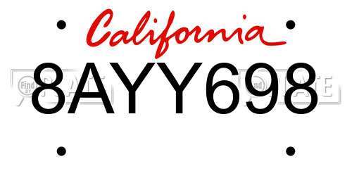 8AYY698 California License Plate
