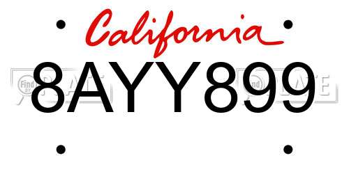 8AYY899 California License Plate