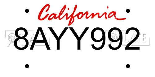 8AYY992 California License Plate