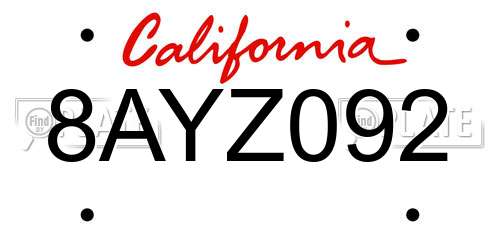 8AYZ092 California License Plate