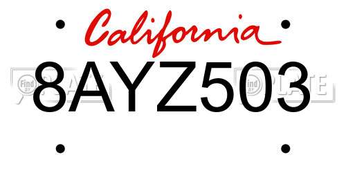8AYZ503 California License Plate