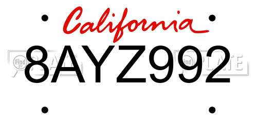 8AYZ992 California License Plate