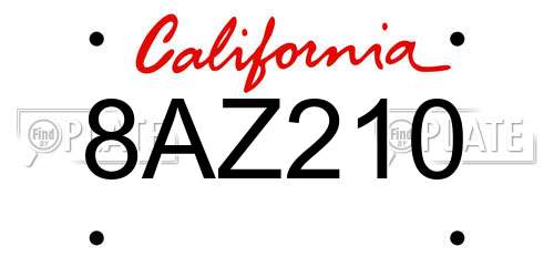 8AZ210 California License Plate