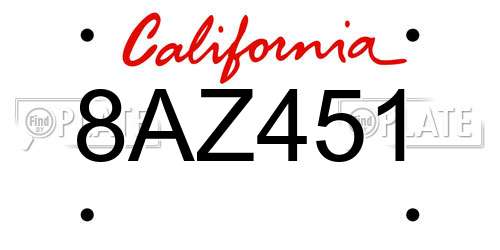 8AZ451 California License Plate