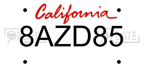 8AZD85 California License Plate