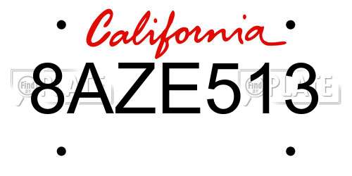8AZE513 California License Plate