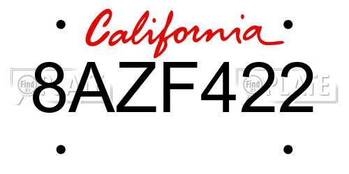 8AZF422 California License Plate