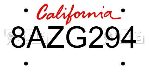8AZG294 California License Plate