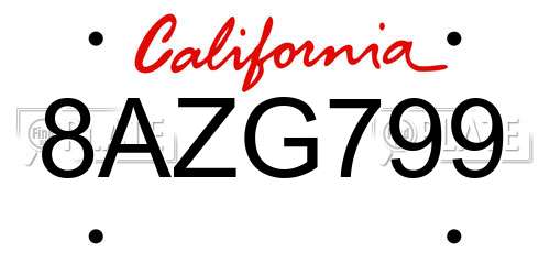 8AZG799 California License Plate