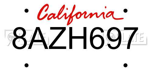 8AZH697 California License Plate