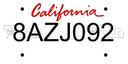 8AZJ092 California License Plate