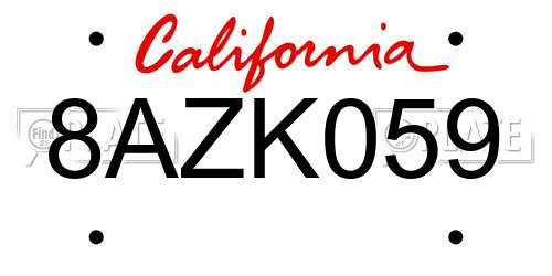 8AZK059 California License Plate