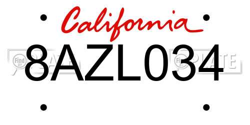 8AZL034 California License Plate