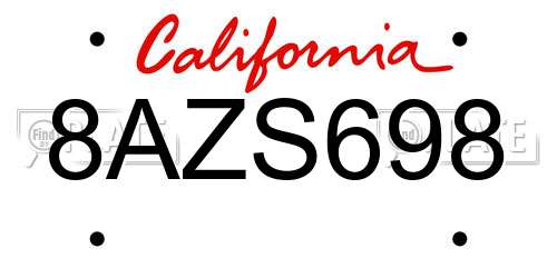 8AZS698 California License Plate