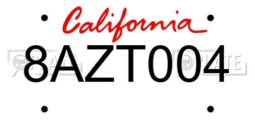 8AZT004 California License Plate