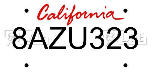 8AZU323 California License Plate